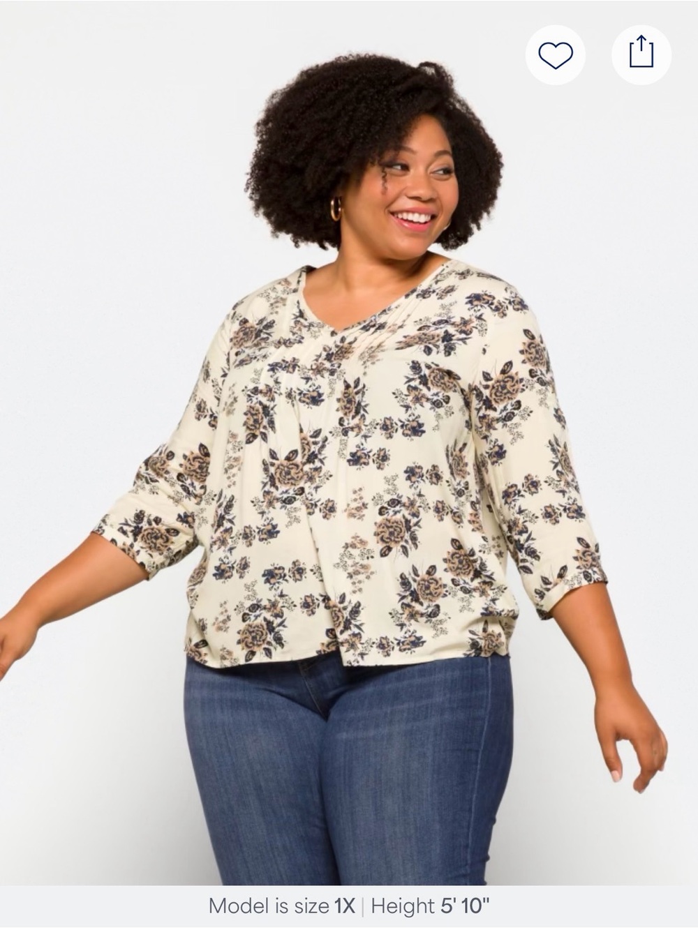 Cream/Navy Floral Blouse